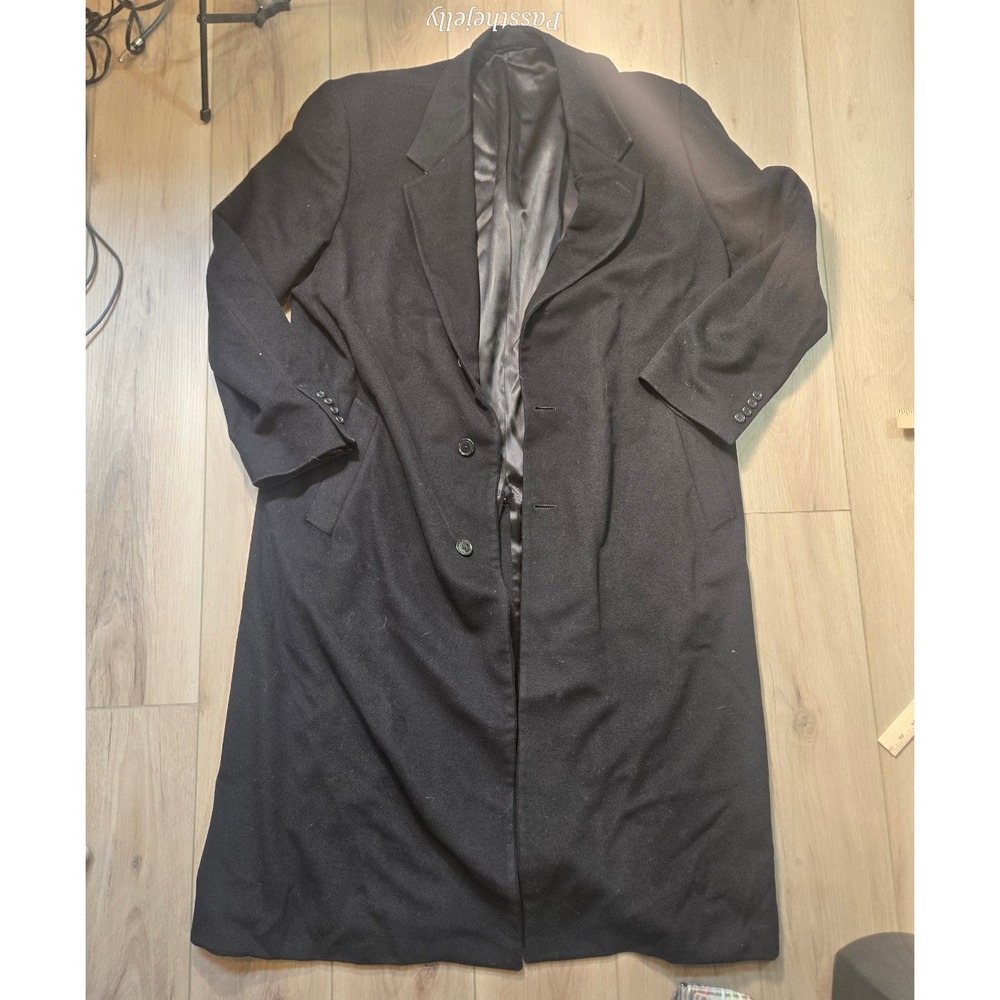 Loro Piana Over Coat Mens Size 42R Black Superfine Lambswool Long Vintage Italy